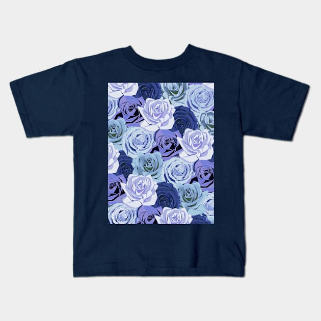 Blue Rose Flowers Pattern Kids T-Shirt by OneThreeSix